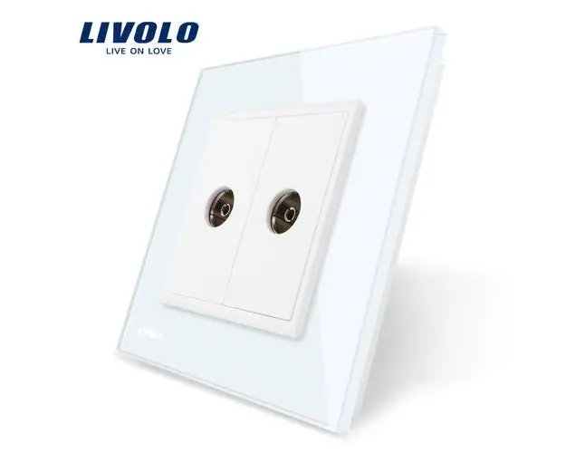 Priza dubla TV Livolo cu rama din sticla (Alb)