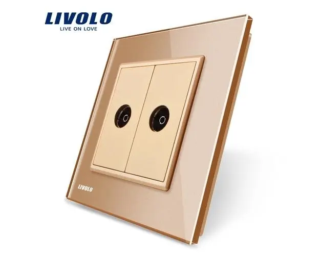 Priza dubla TV Livolo cu rama din sticla (Auriu)