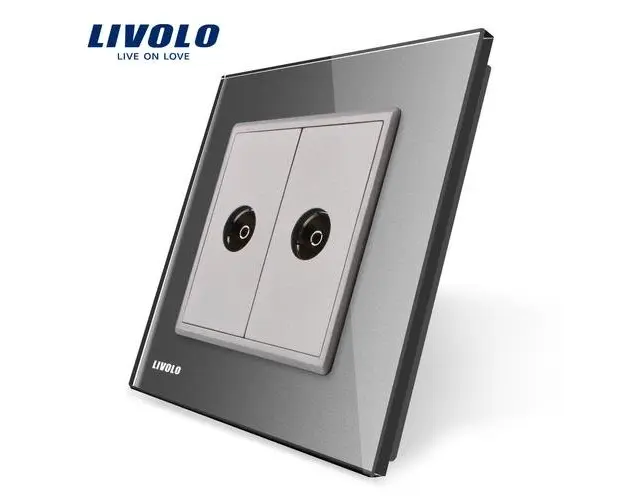 Priza dubla TV Livolo cu rama din sticla (Gri)