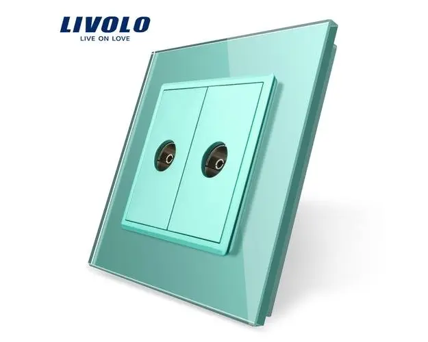 Priza dubla TV Livolo cu rama din sticla (Verde)