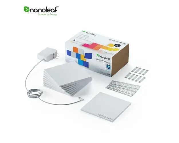 Kit 9 Panouri luminoase inteligente Nanoleaf Canvas cu senzor muzica, LED RGBW, Wi-Fi, Control tactil, Control de pe telefonul mobil