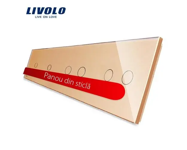 Panou intrerupator simplu+simplu+dublu+dublu cu touch LIVOLO din sticla (Auriu)