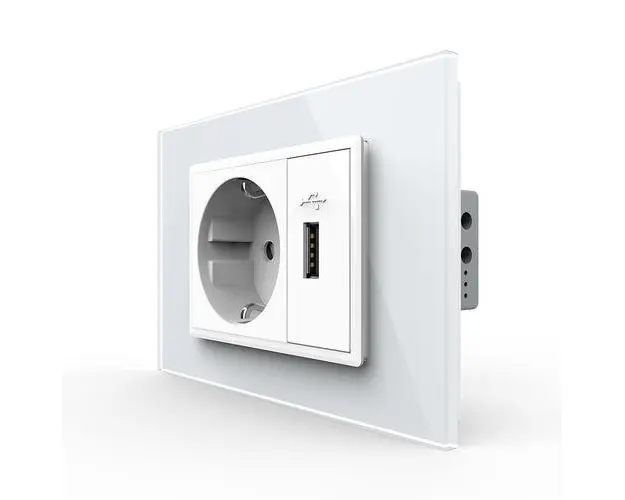 Priza simpla cu USB Livolo standard italian (Alb)