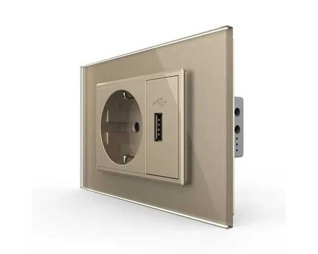 Priza simpla cu USB Livolo standard italian (Auriu)