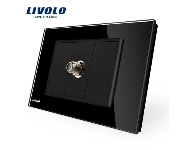 Priza TV satelit Livolo cu rama din sticla  standard italian (Negru)