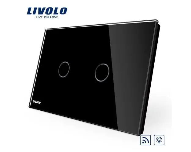 Intrerupator dublu wireless cu variator cu touch Livolo din sticla  standard italian (Negru)