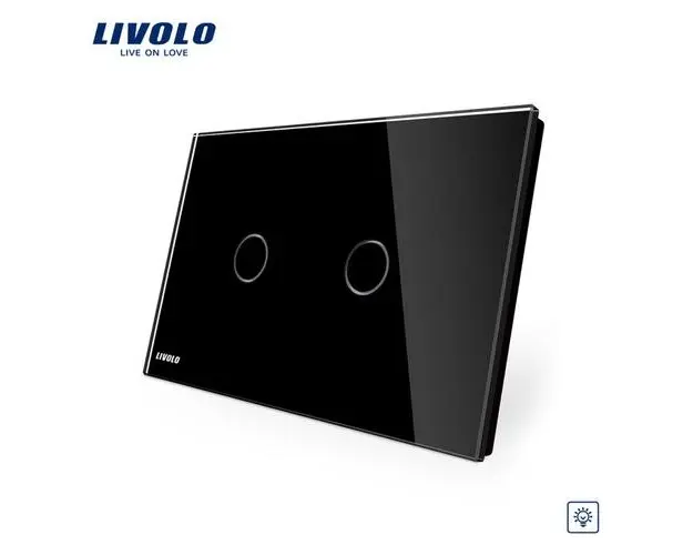 Intrerupator dublu cu variator cu touch Livolo din sticla  standard italian (Negru)