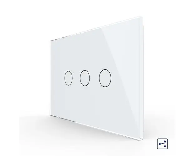 Intrerupator triplu cap scara / cruce cu touch Livolo din sticla, standard italian  Serie noua (Alb)