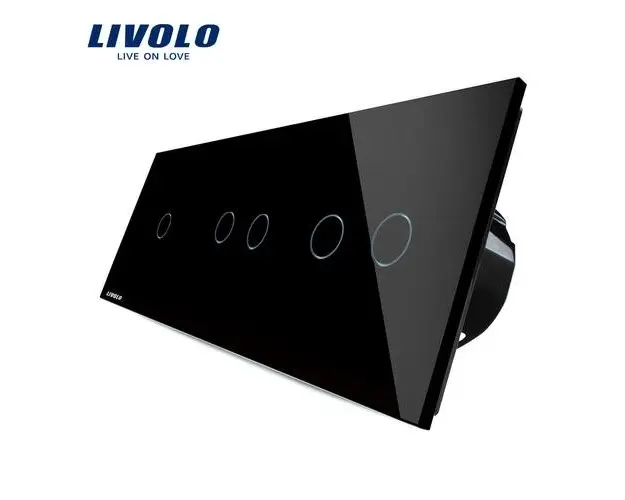 Intrerupator cu touch simplu+dublu+dublu LIVOLO din sticla (Negru)