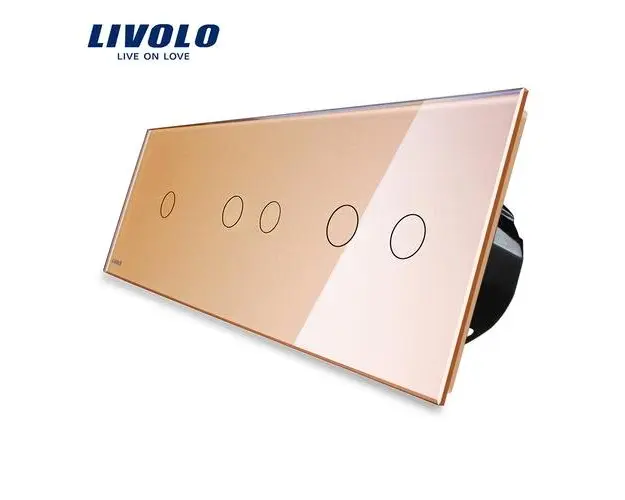 Intrerupator cu touch simplu+dublu+dublu LIVOLO din sticla (Auriu)
