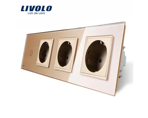 Intrerupator simplu + Priza tripla LIVOLO cu touch din sticla (Auriu)