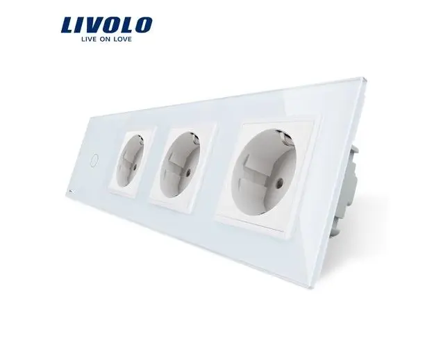 Intrerupator simplu + Priza tripla LIVOLO cu touch din sticla (Alb)