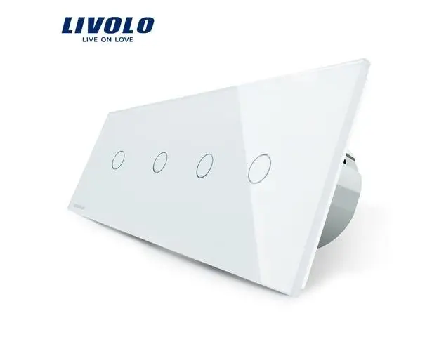 Intrerupator LIVOLO cu touch din sticla cu 4 intrerupatoare simple (Alb)