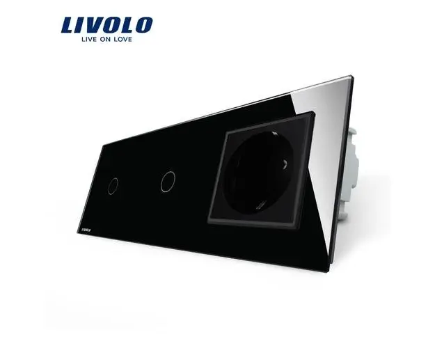 Intrerupator LIVOLO simplu+simplu cu touch si priza din sticla (Negru)
