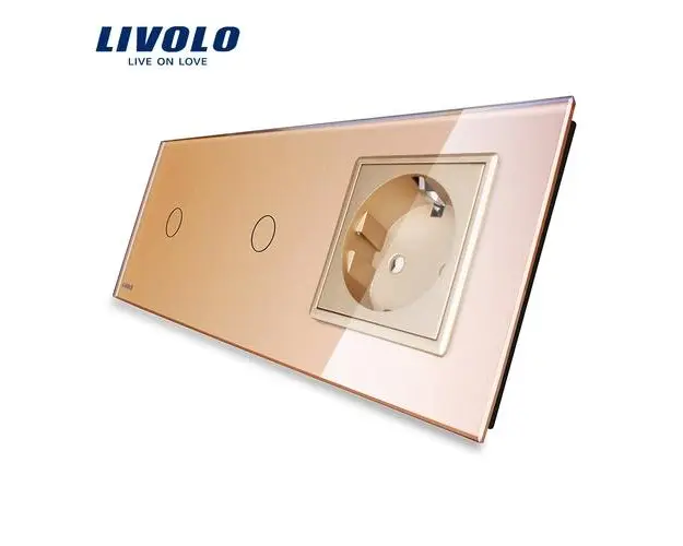 Intrerupator LIVOLO simplu+simplu cu touch si priza din sticla (Auriu)