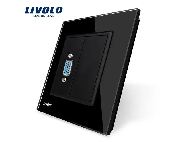 Priza cu mufa VGA mama Livolo cu rama din sticla (Negru)