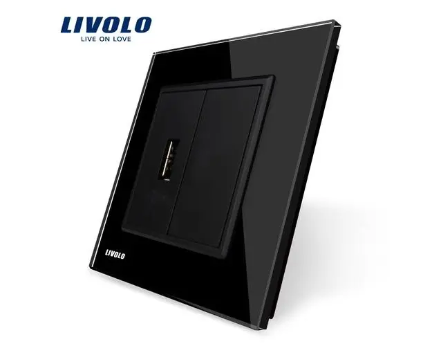 Priza USB Livolo cu rama din sticla (Negru)