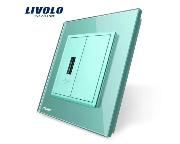 Priza USB Livolo cu rama din sticla (Verde)