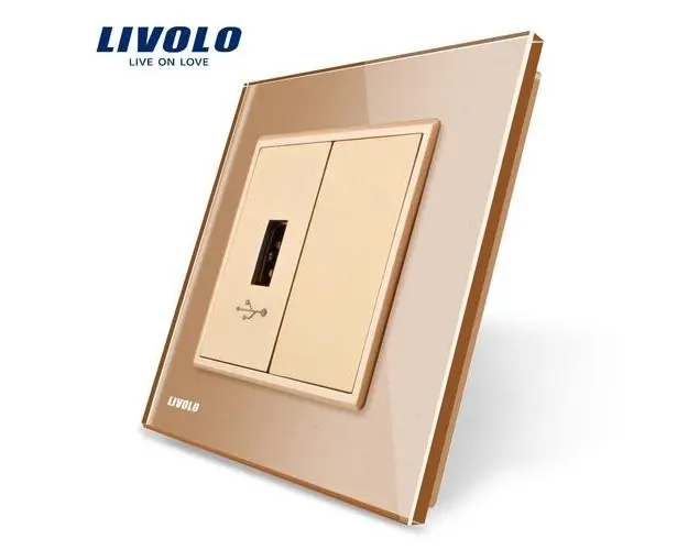 Priza USB Livolo cu rama din sticla (Auriu)