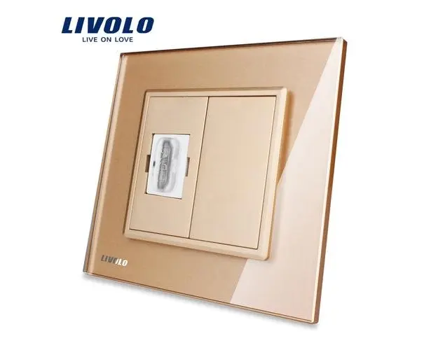 Priza simpla HDMI Livolo cu rama din sticla (Auriu)