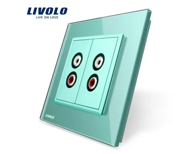 Priza dubla audio Livolo cu rama din sticla (Verde)