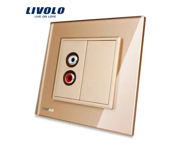 Priza simpla audio Livolo cu rama din sticla (Auriu)