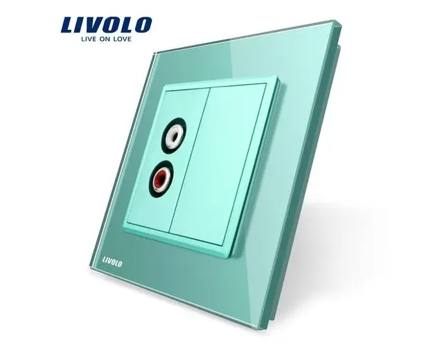 Priza simpla audio Livolo cu rama din sticla (Verde)