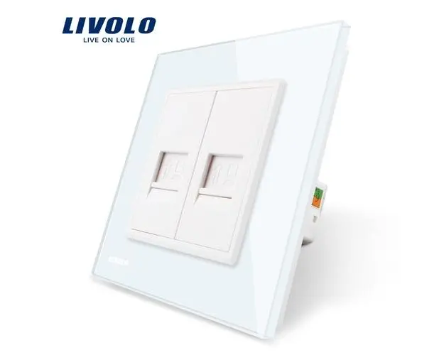 Priza dubla internet Livolo cu rama din sticla (Alb)