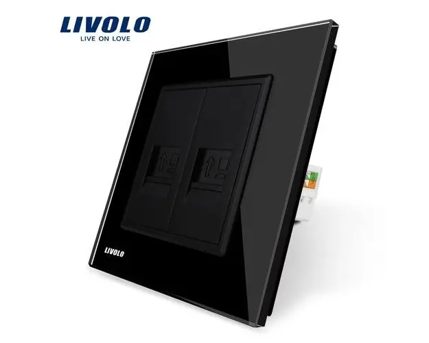 Priza dubla internet Livolo cu rama din sticla (Negru)