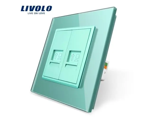 Priza dubla internet Livolo cu rama din sticla (Verde)