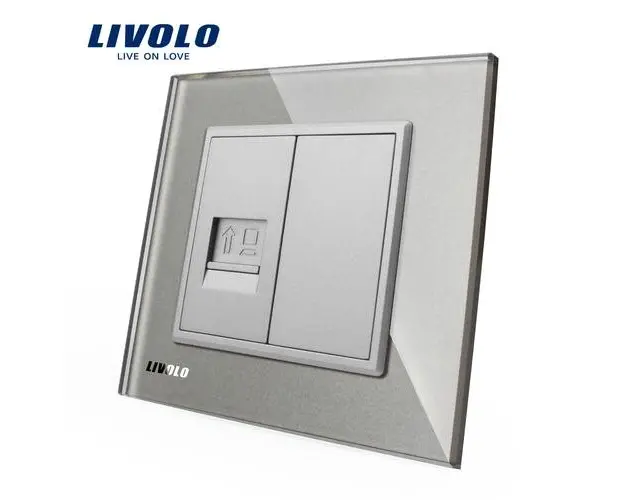 Priza internet Livolo cu rama din sticla (Gri)