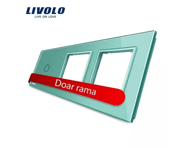 Panou intrerupator simplu cu touch si 2 prize Livolo din sticla (Verde)