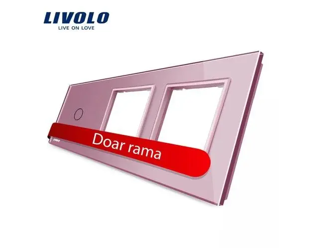 Panou intrerupator simplu cu touch si 2 prize Livolo din sticla (Roz)