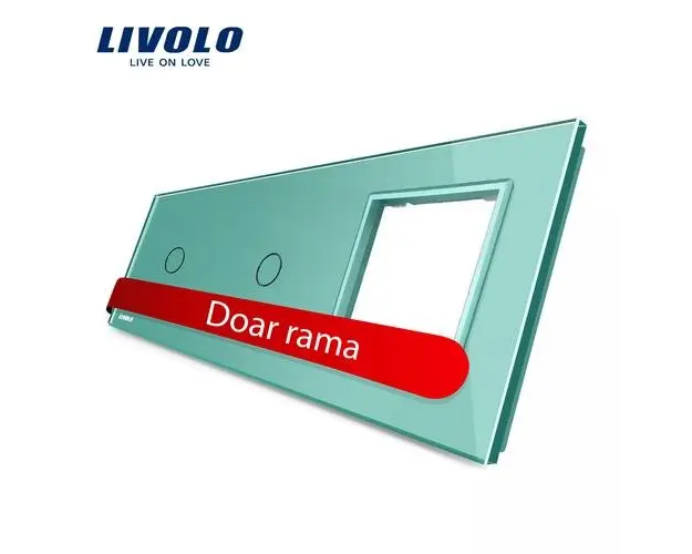 Panou 2 intrerupatoare simple cu touch si priza Livolo din sticla (Verde)