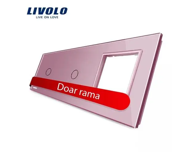 Panou 2 intrerupatoare simple cu touch si priza Livolo din sticla (Roz)