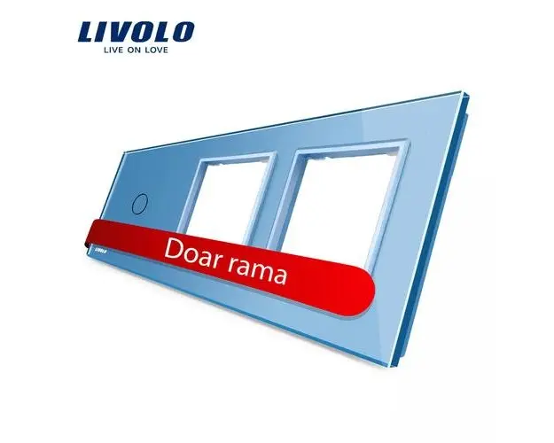 Panou intrerupator simplu cu touch si 2 prize Livolo din sticla (Albastru)