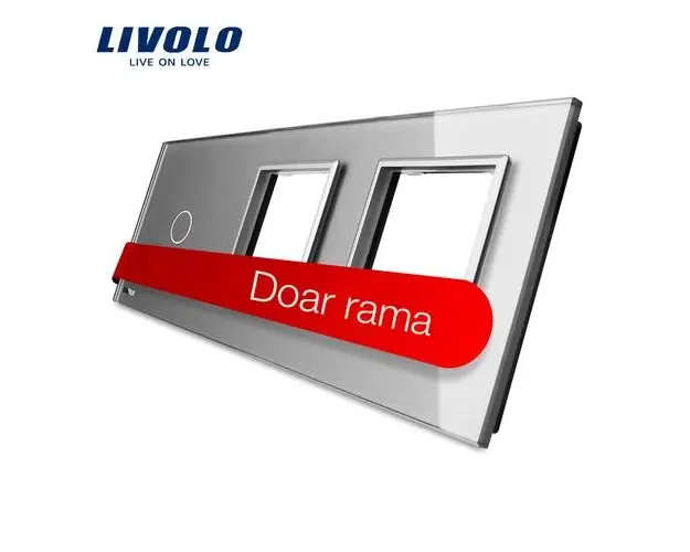 Panou intrerupator simplu cu touch si 2 prize Livolo din sticla (Gri)