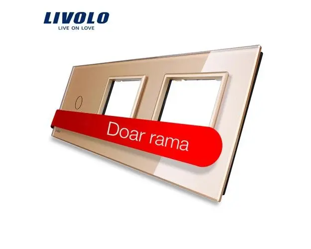 Panou intrerupator simplu cu touch si 2 prize Livolo din sticla (Auriu)