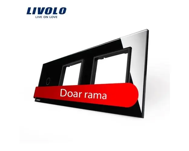 Panou intrerupator simplu cu touch si 2 prize Livolo din sticla (Negru)