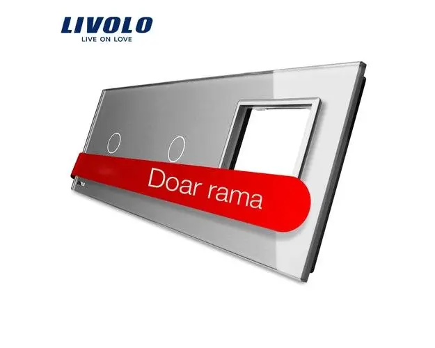 Panou 2 intrerupatoare simple cu touch si priza Livolo din sticla (Gri)