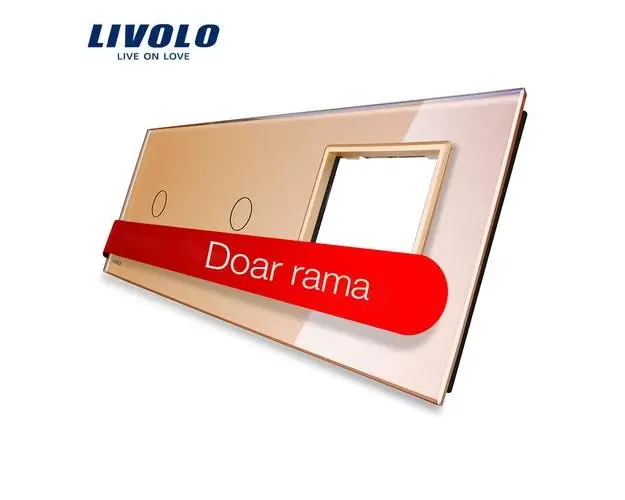 Panou 2 intrerupatoare simple cu touch si priza Livolo din sticla (Auriu)