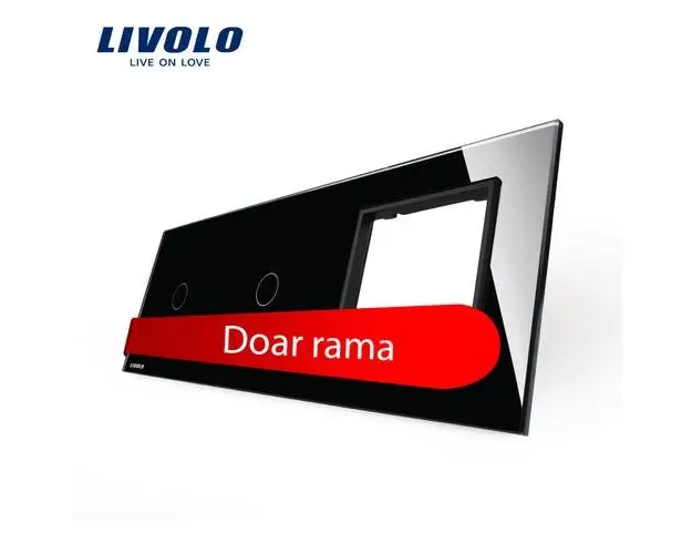 Panou 2 intrerupatoare simple cu touch si priza Livolo din sticla (Negru)