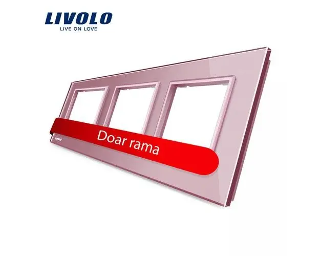 Rama priza tripla Livolo din sticla (Roz)