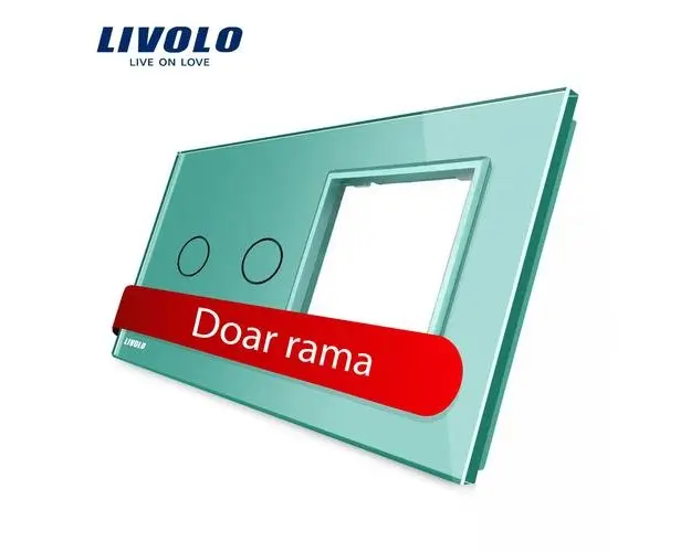Panou intrerupator dublu cu touch + priza simpla Livolo din sticla (Verde)