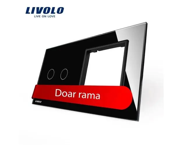 Panou intrerupator dublu cu touch + priza simpla Livolo din sticla (Negru)