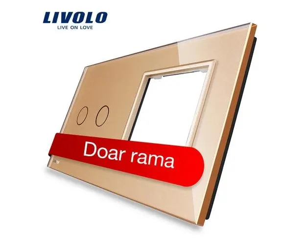 Panou intrerupator dublu cu touch + priza simpla Livolo din sticla (Auriu)