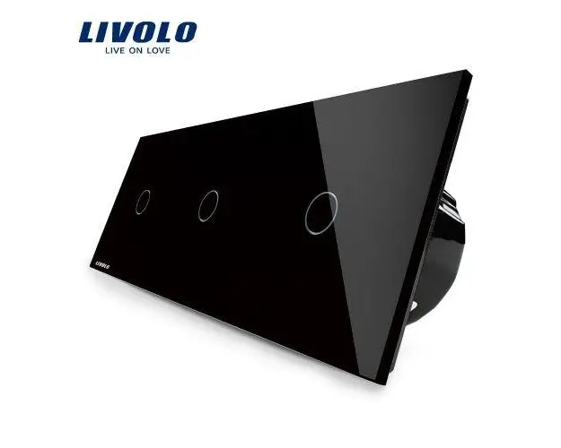 Intrerupator triplu cu touch Livolo din sticla (Negru)