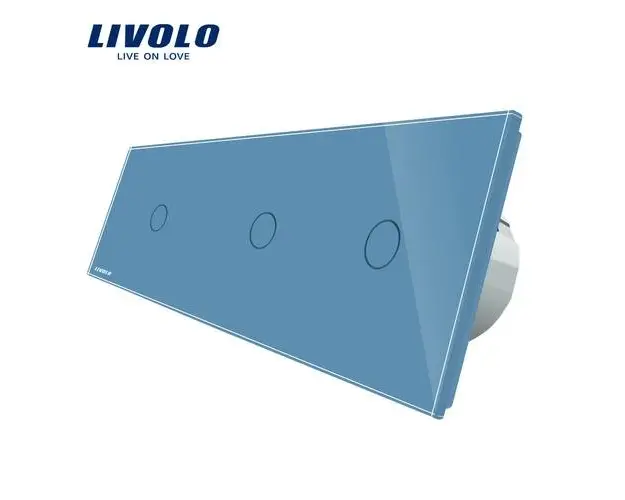 Intrerupator triplu cu touch Livolo din sticla (Albastru)