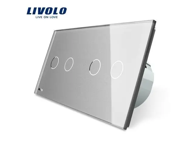 Intrerupator dublu + dublu cu touch Livolo din sticla (Gri)