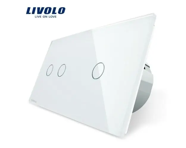 Intrerupator dublu + simplu cu touch Livolo din sticla (Alb)